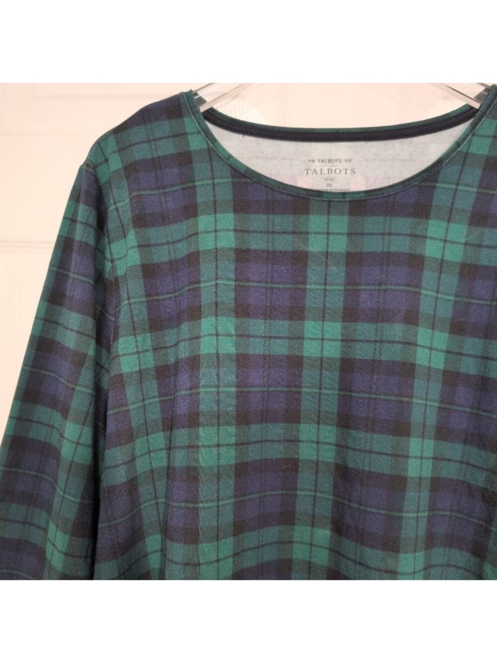 Talbots Blackwatch Plaid Tee Womens Plus Size 3X Green Blue Cotton Stretch Casua - Picture 2 of 6